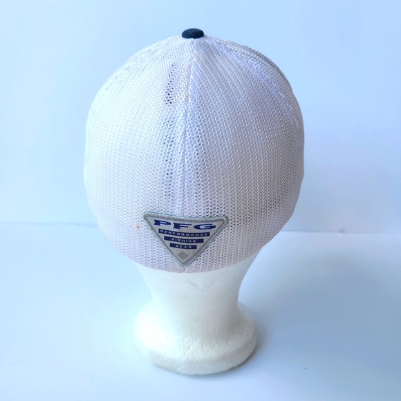 COLUMBIA PFG Ball Cap Hat Navy Blue & White Cotton  Size S/M Mesh Back Bass - Picture 5 of 8
